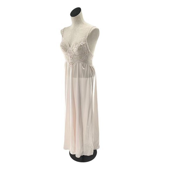 Vintage Nightgown Pastel Pink Sheer Lace Maxi-Length Medium 80s Cottagecore - Picture 4 of 11